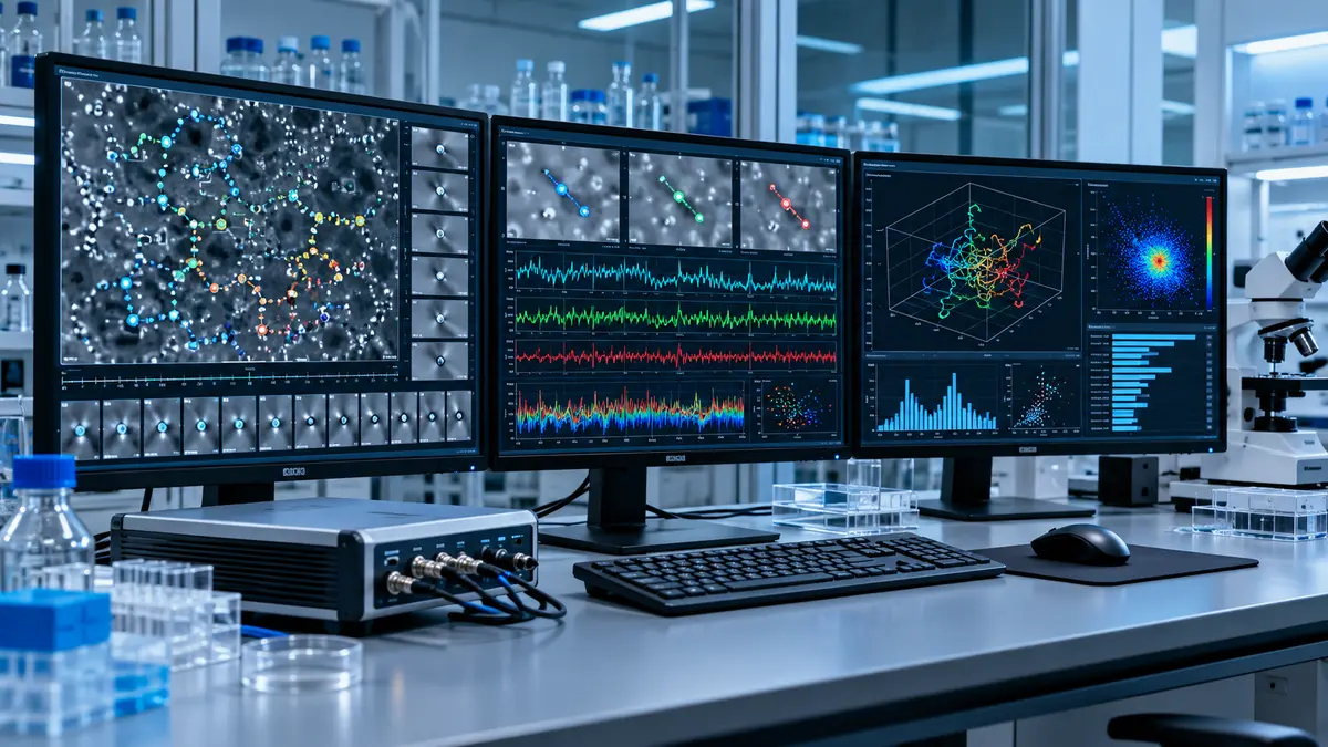 Engineering workstation displaying tracking and image-processing results