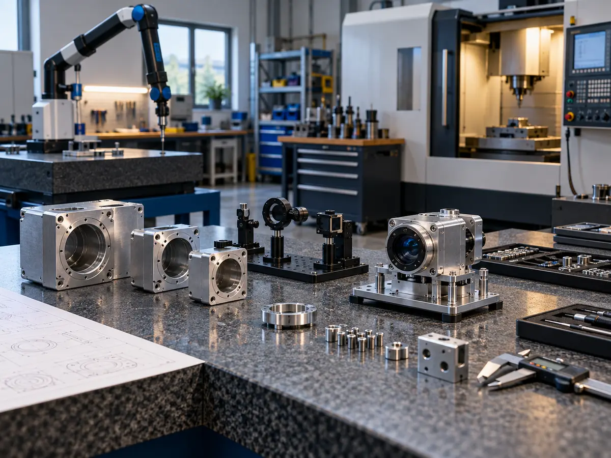 Precision-machined prototype components in an engineering workshop